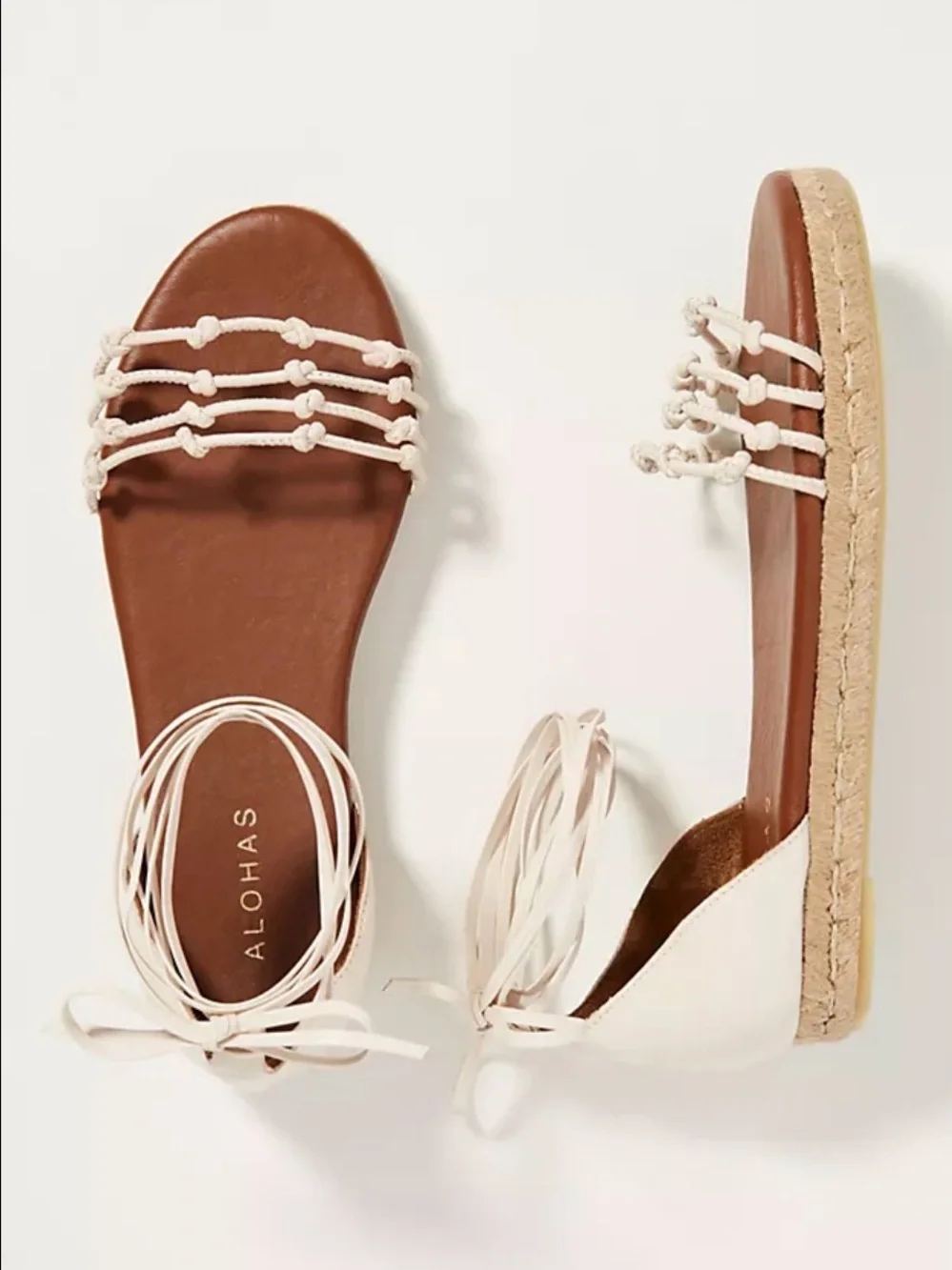 ALOHAS Cream Rope-Knot Espadrille Sandals with Brown Footbed